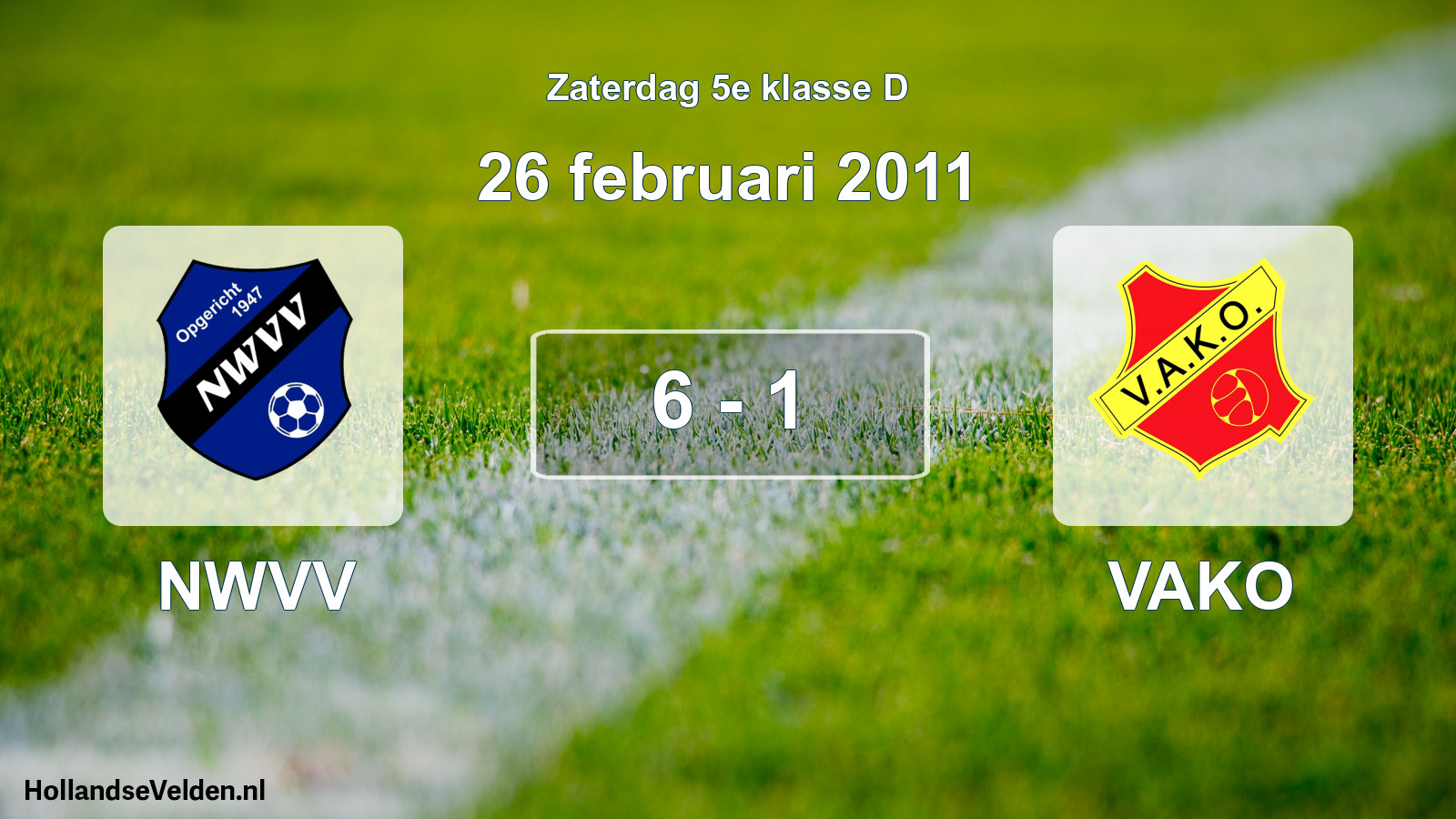 Total number of matches played: NWVV - VAKO 6 - 1 (26 February 2011)