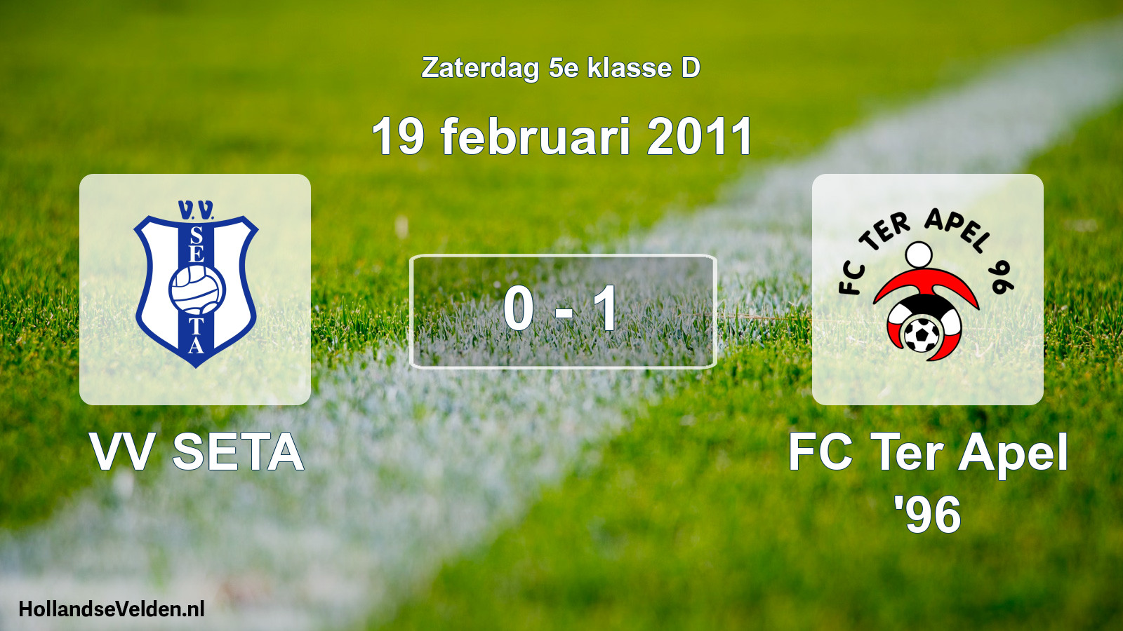 Total number of matches played: VV SETA - FC Ter Apel '96 0 - 1 (19 February 2011)