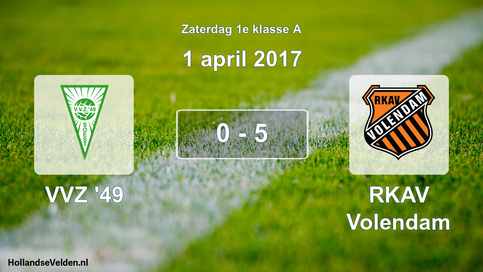 Total number of matches played: VVZ '49 - RKAV Volendam 0 - 5 (1 April 2017)