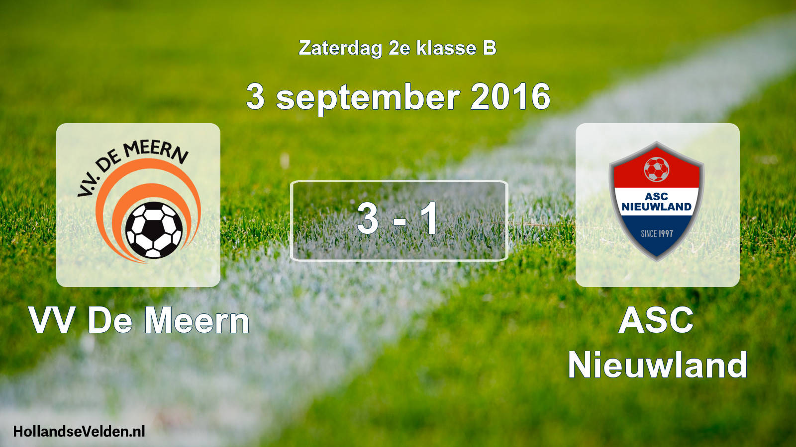Total number of matches played: VV De Meern - ASC Nieuwland 3 - 1 (3 September 2016)