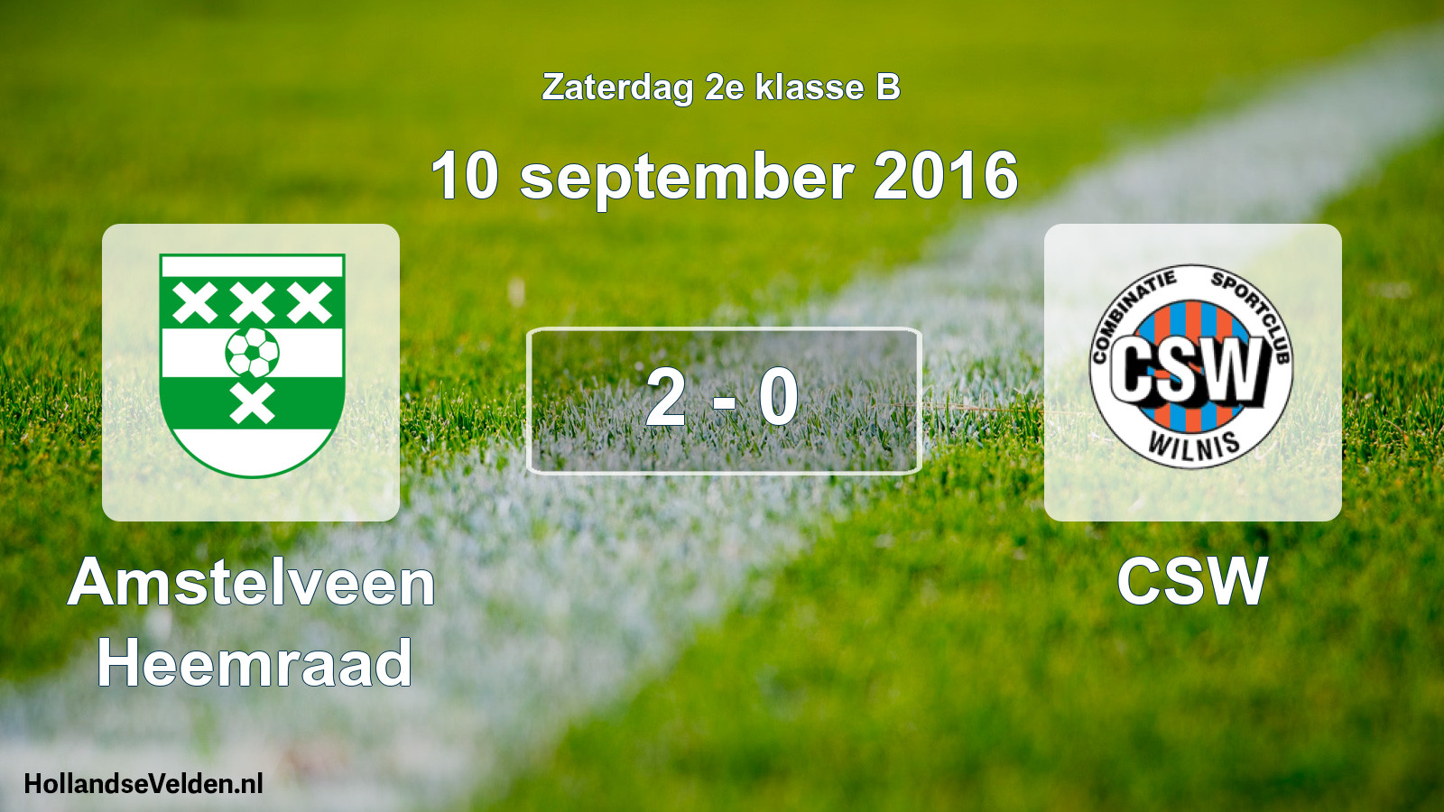 Total number of matches played: Amstelveen Heemraad - CSW 2 - 0 (10 September 2016)