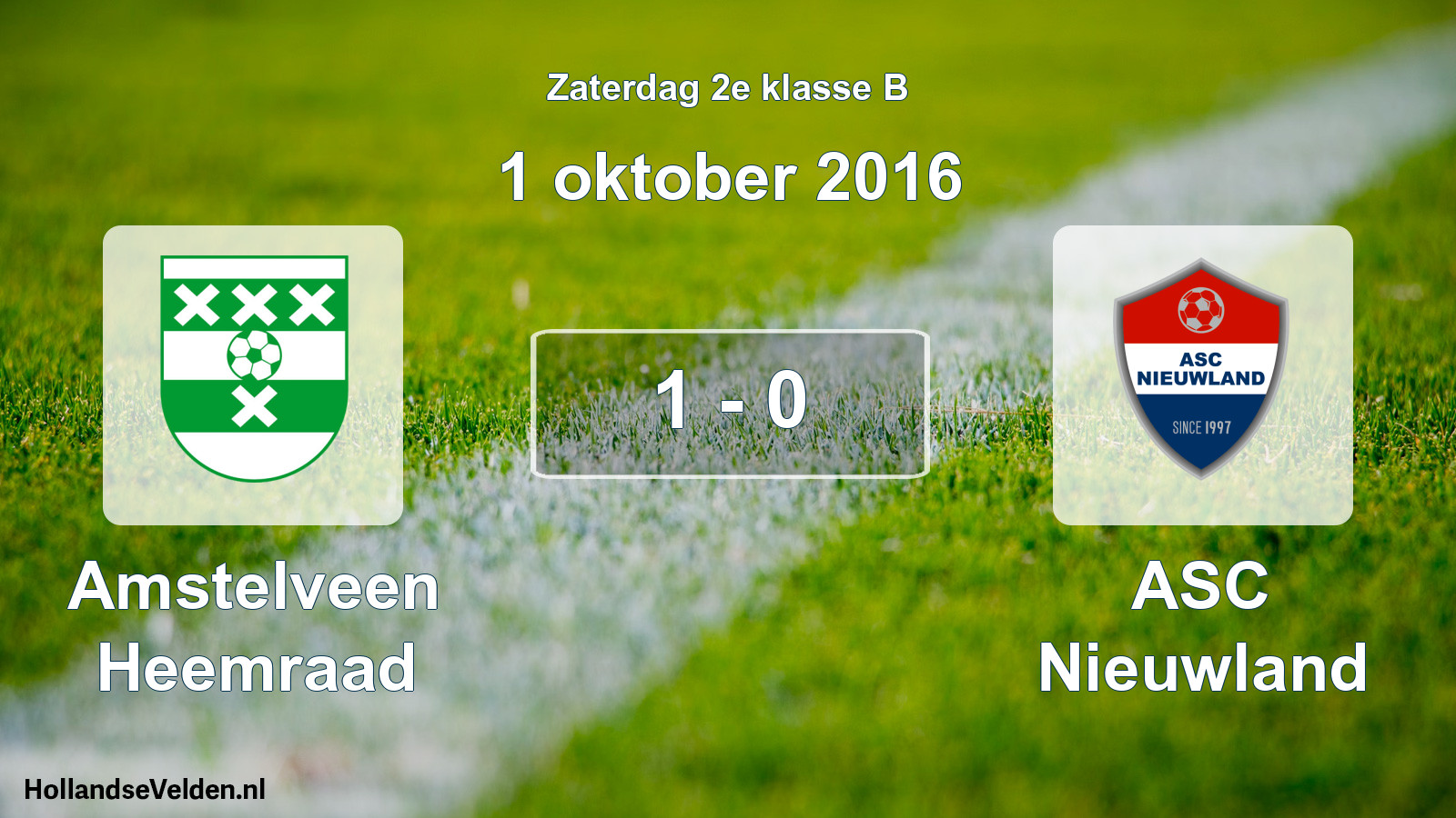 Total number of matches played: Amstelveen Heemraad - ASC Nieuwland 1 - 0 (1 October 2016)