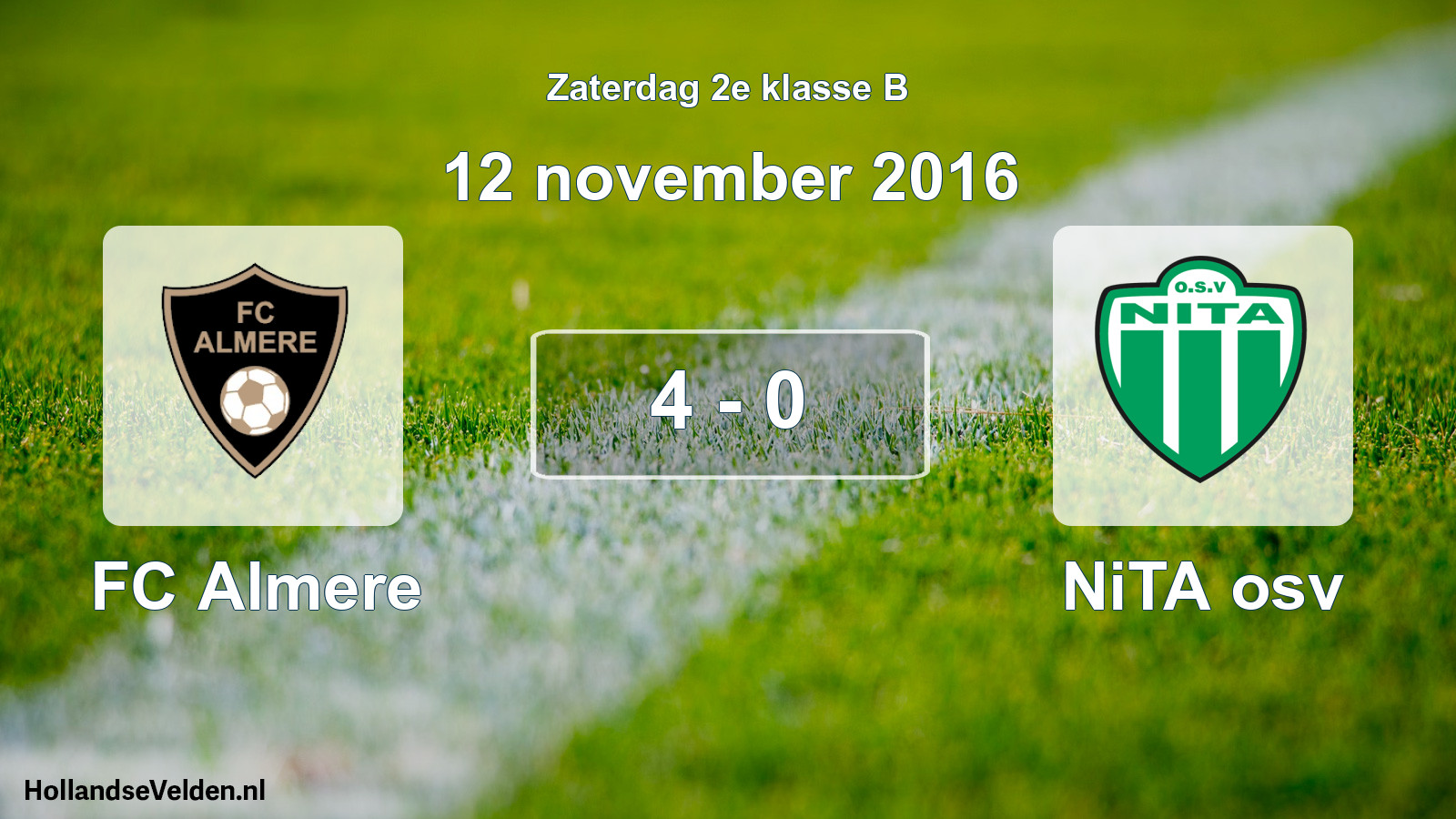 Total number of matches played: FC Almere - NiTA osv 4 - 0 (12 November 2016)