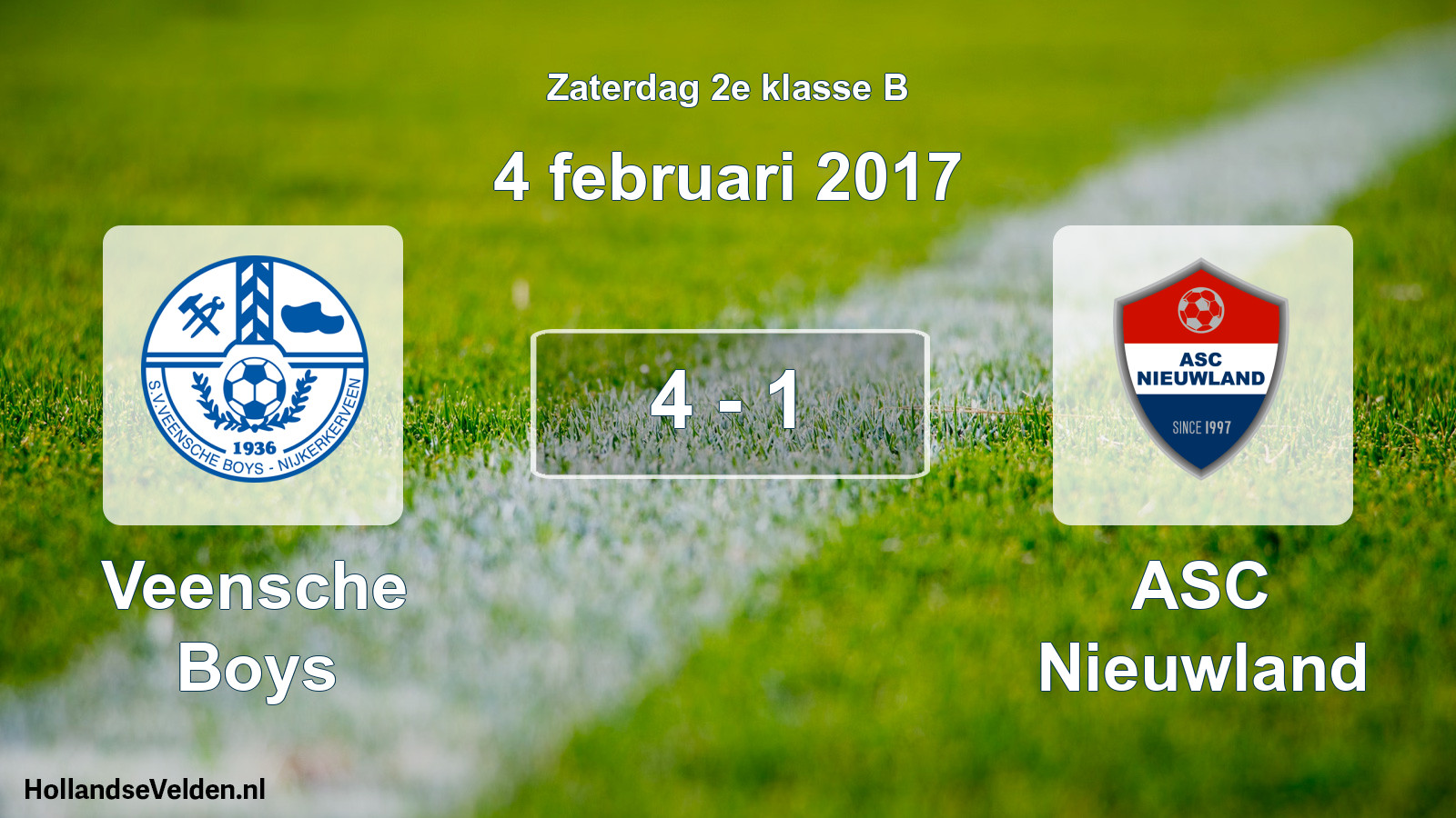 Total number of matches played: Veensche Boys - ASC Nieuwland 4 - 1 (4 February 2017)