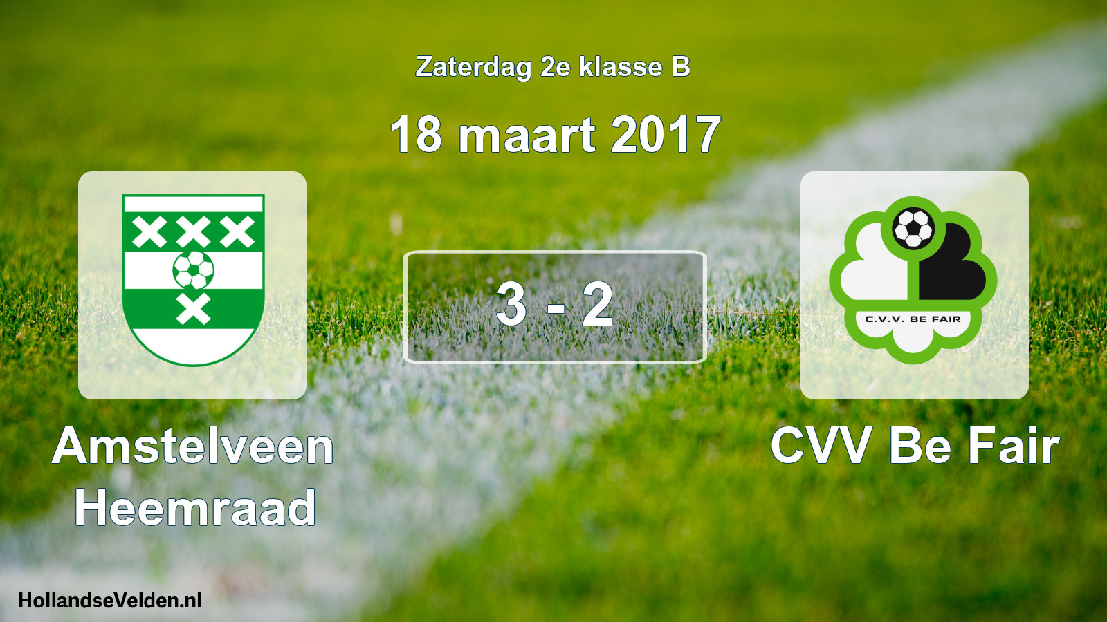 Total number of matches played: Amstelveen Heemraad - CVV Be Fair 3 - 2 (18 March 2017)
