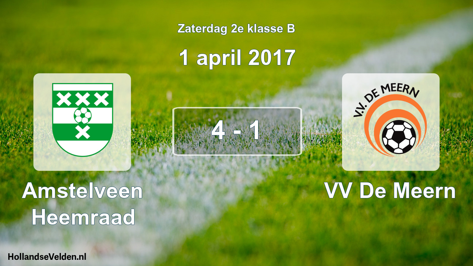 Total number of matches played: Amstelveen Heemraad - VV De Meern 4 - 1 (1 April 2017)