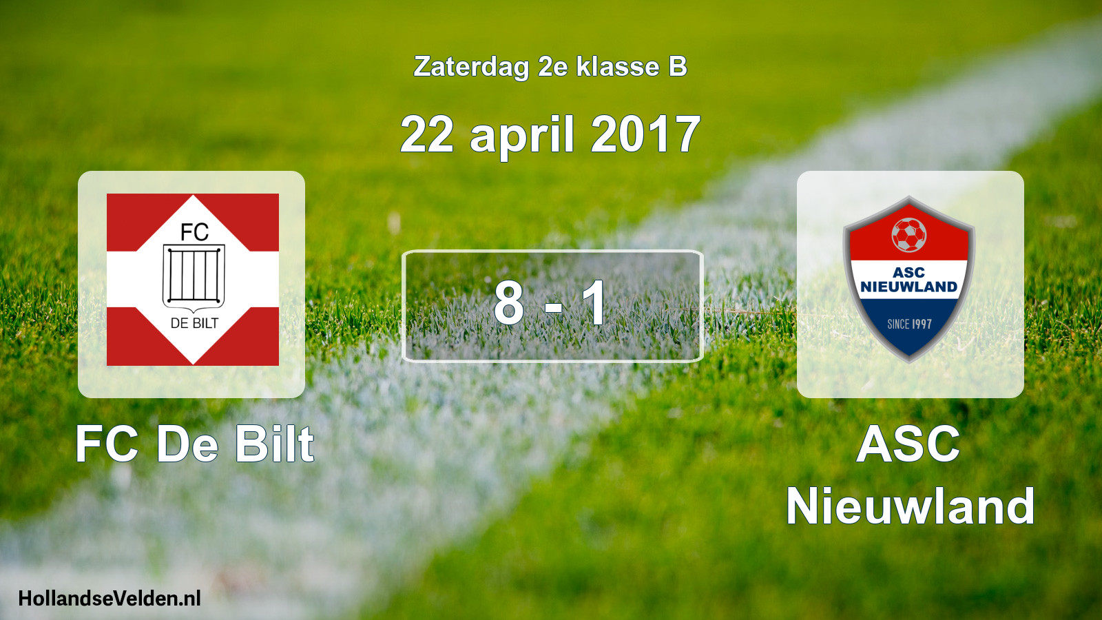 Total number of matches played: FC De Bilt - ASC Nieuwland 8 - 1 (22 April 2017)