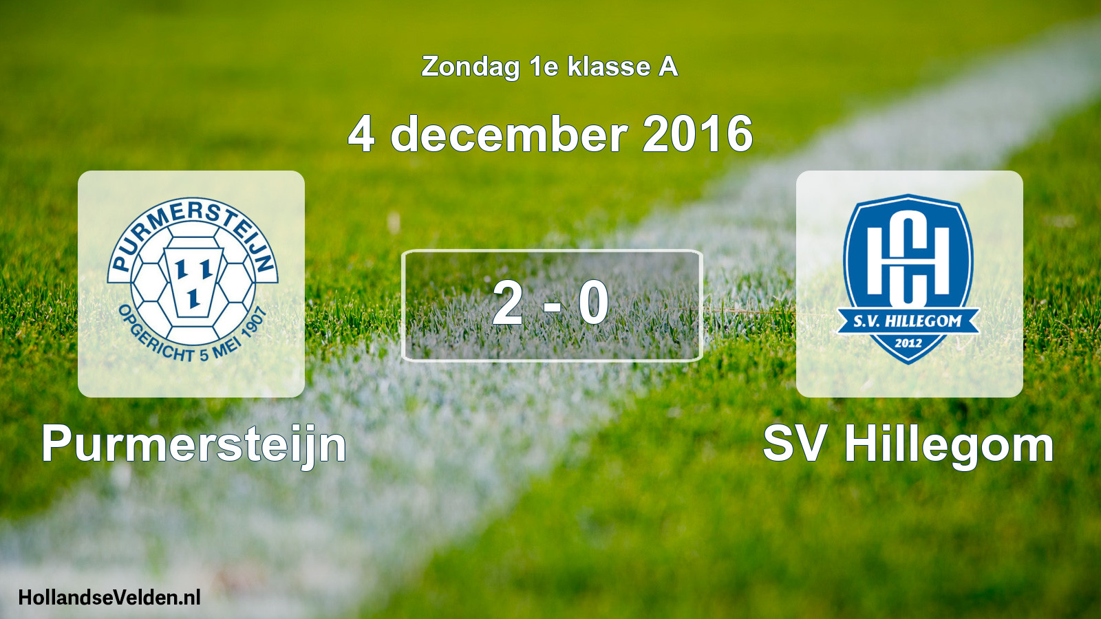 Total number of matches played: Purmersteijn - SV Hillegom 2 - 0 (4 December 2016)