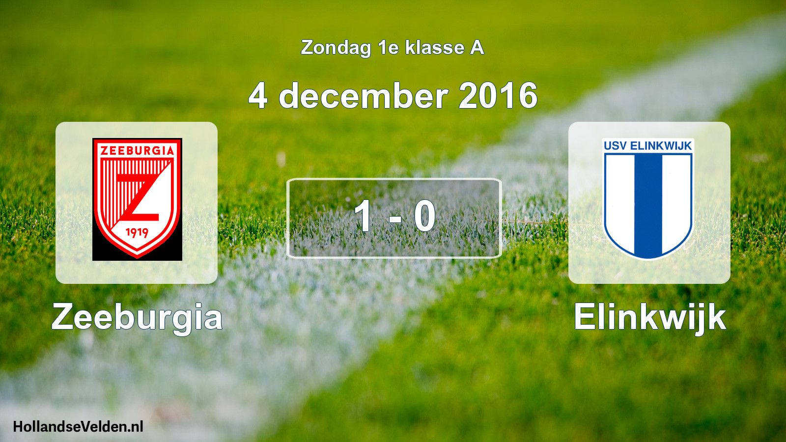 Total number of matches played: Zeeburgia - Elinkwijk 1 - 0 (4 December 2016)