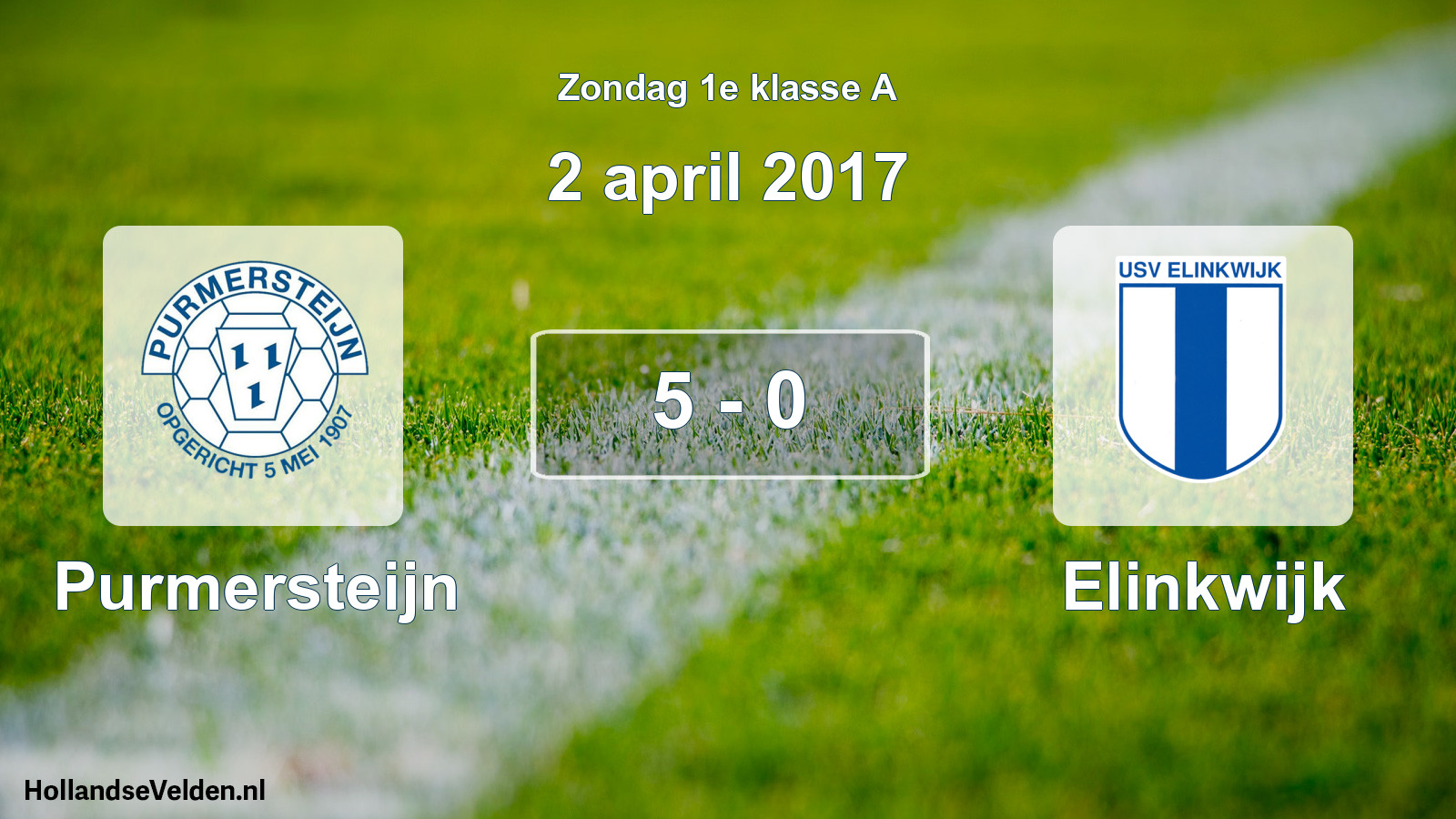 Total number of matches played: Purmersteijn - Elinkwijk 5 - 0 (2 April 2017)