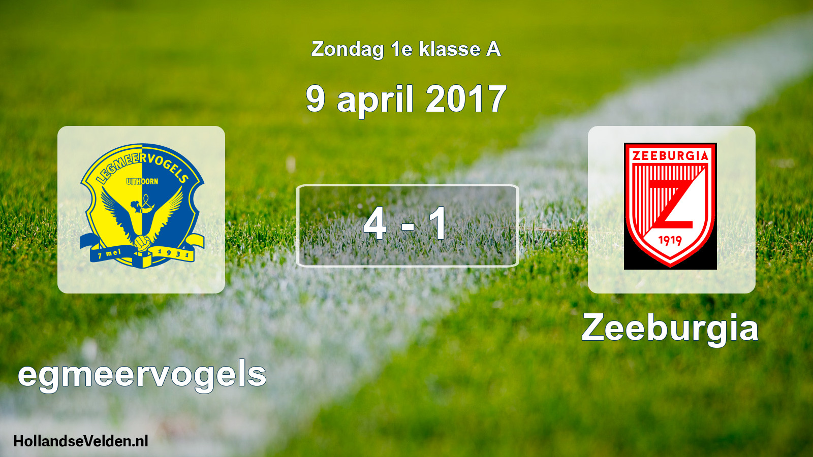 Total number of matches played: Legmeervogels - Zeeburgia 4 - 1 (9 April 2017)