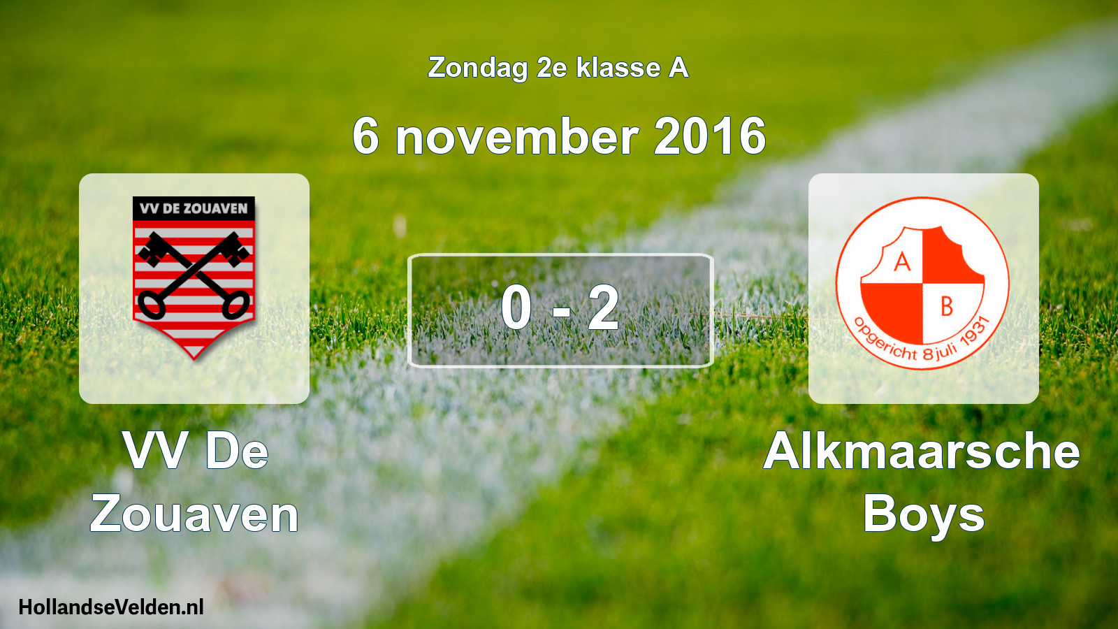 Total number of matches played: VV De Zouaven - Alkmaarsche Boys 0 - 2 (6 November 2016)