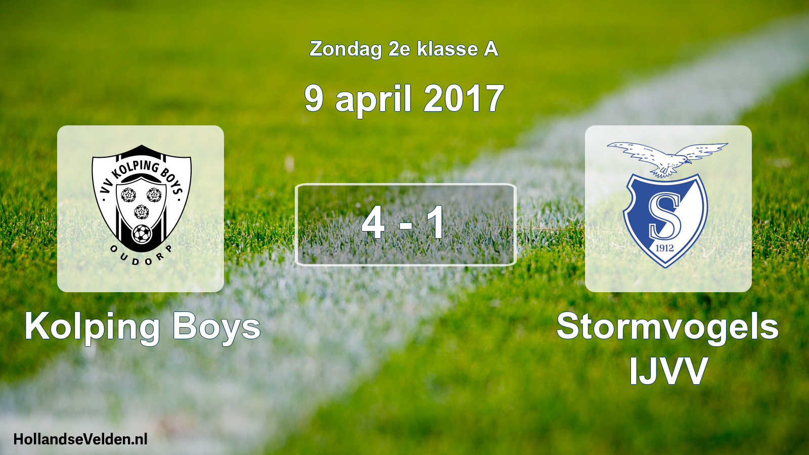 Total number of matches played: Kolping Boys - Stormvogels IJVV 4 - 1 (9 April 2017)