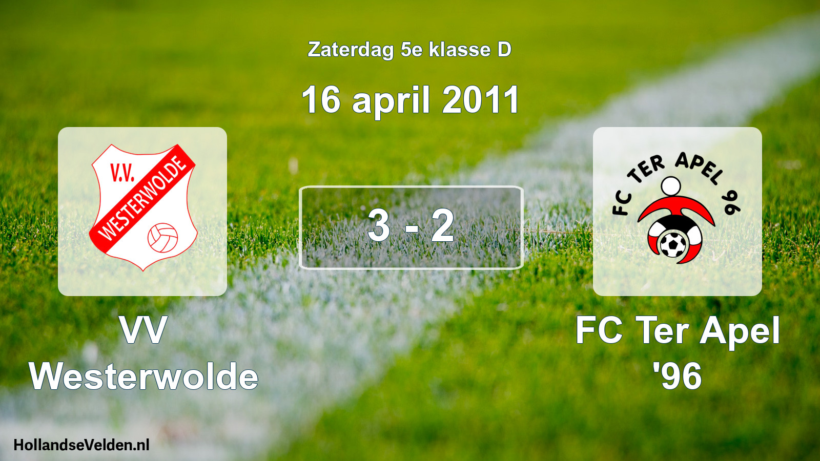 Total number of matches played: VV Westerwolde - FC Ter Apel '96 3 - 2 (16 April 2011)