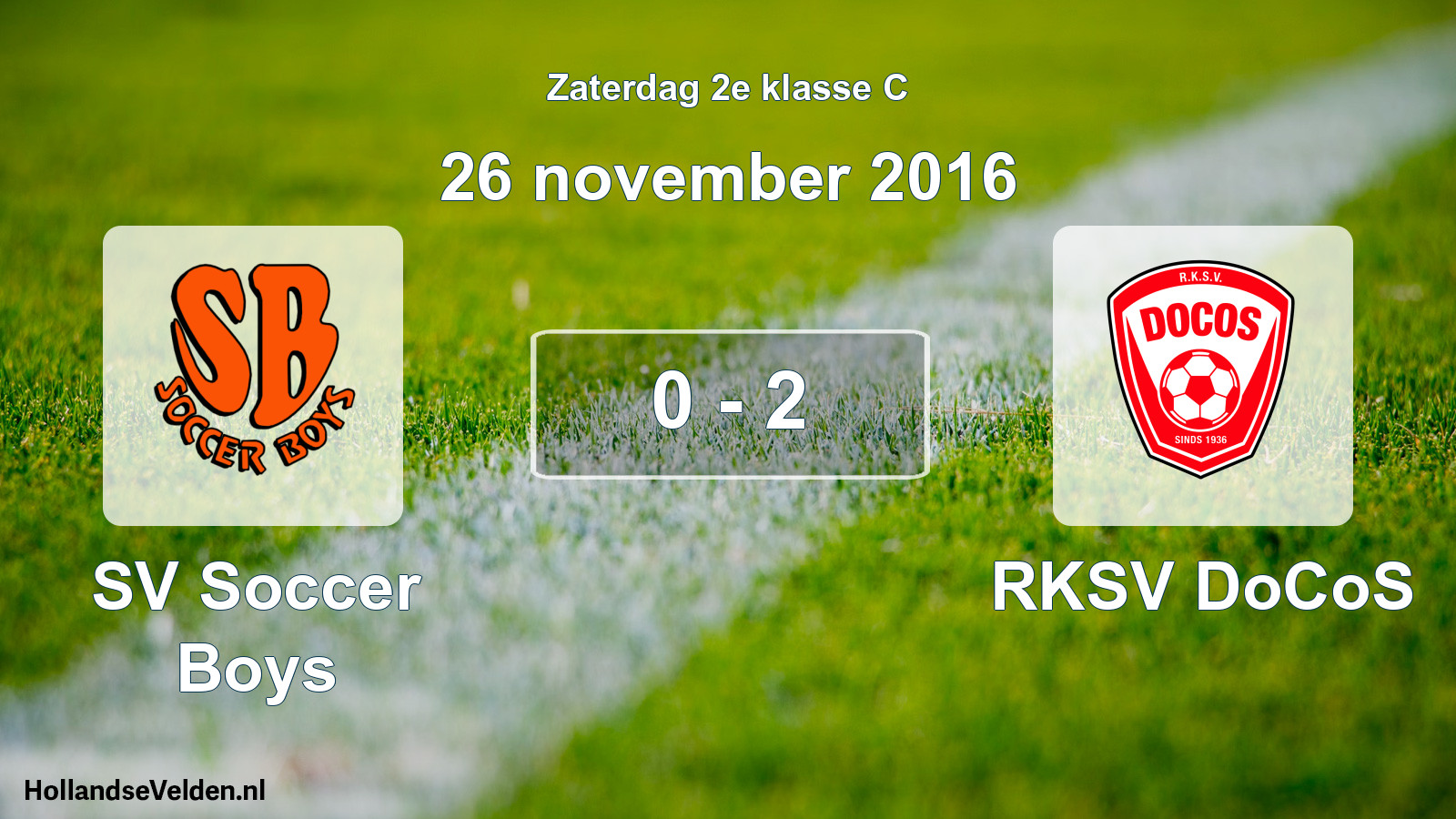 Total number of matches played: SV Soccer Boys - RKSV DoCoS 0 - 2 (26 November 2016)
