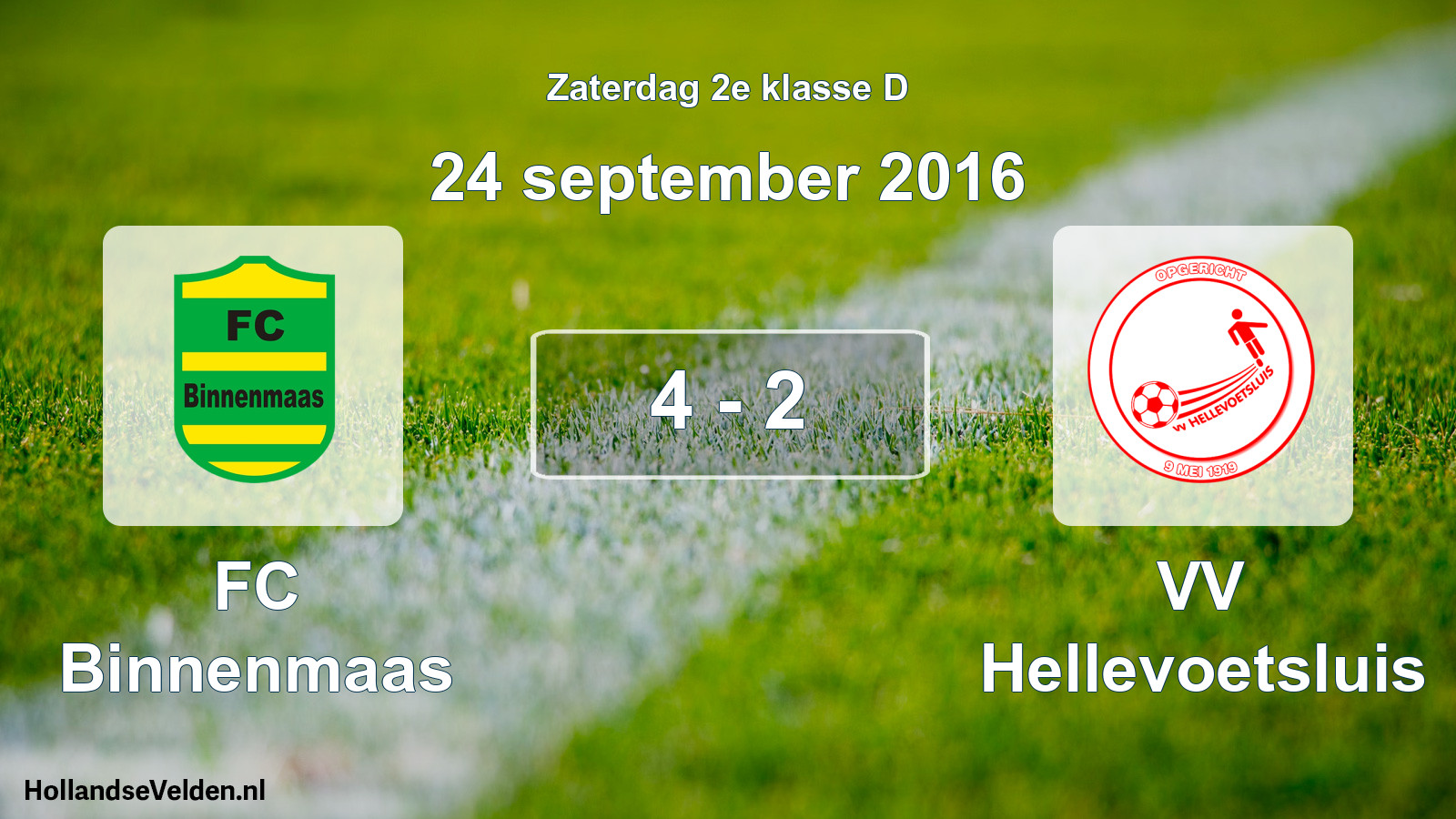 Total number of matches played: FC Binnenmaas - VV Hellevoetsluis 4 - 2 (24 September 2016)