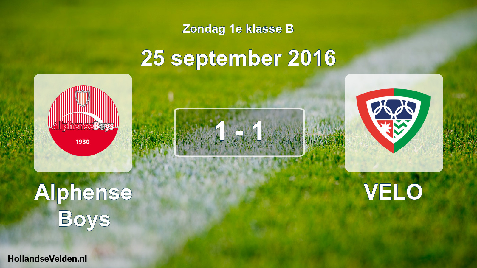 Total number of matches played: Alphense Boys - VELO 1 - 1 (25 September 2016)
