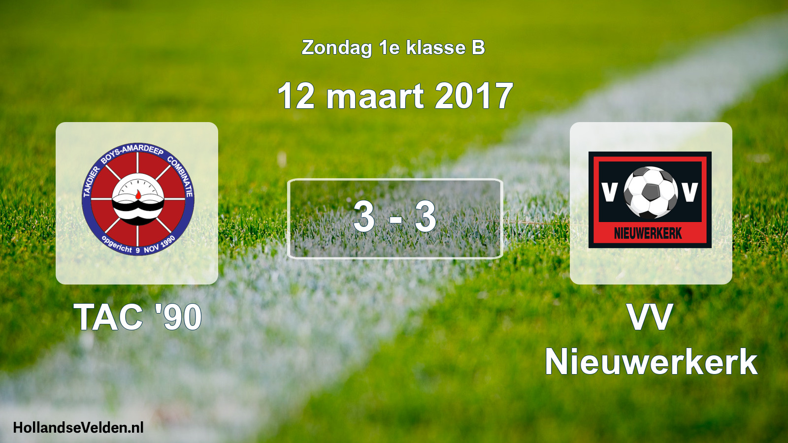 Total number of matches played: TAC '90 - VV Nieuwerkerk 3 - 3 (12 March 2017)