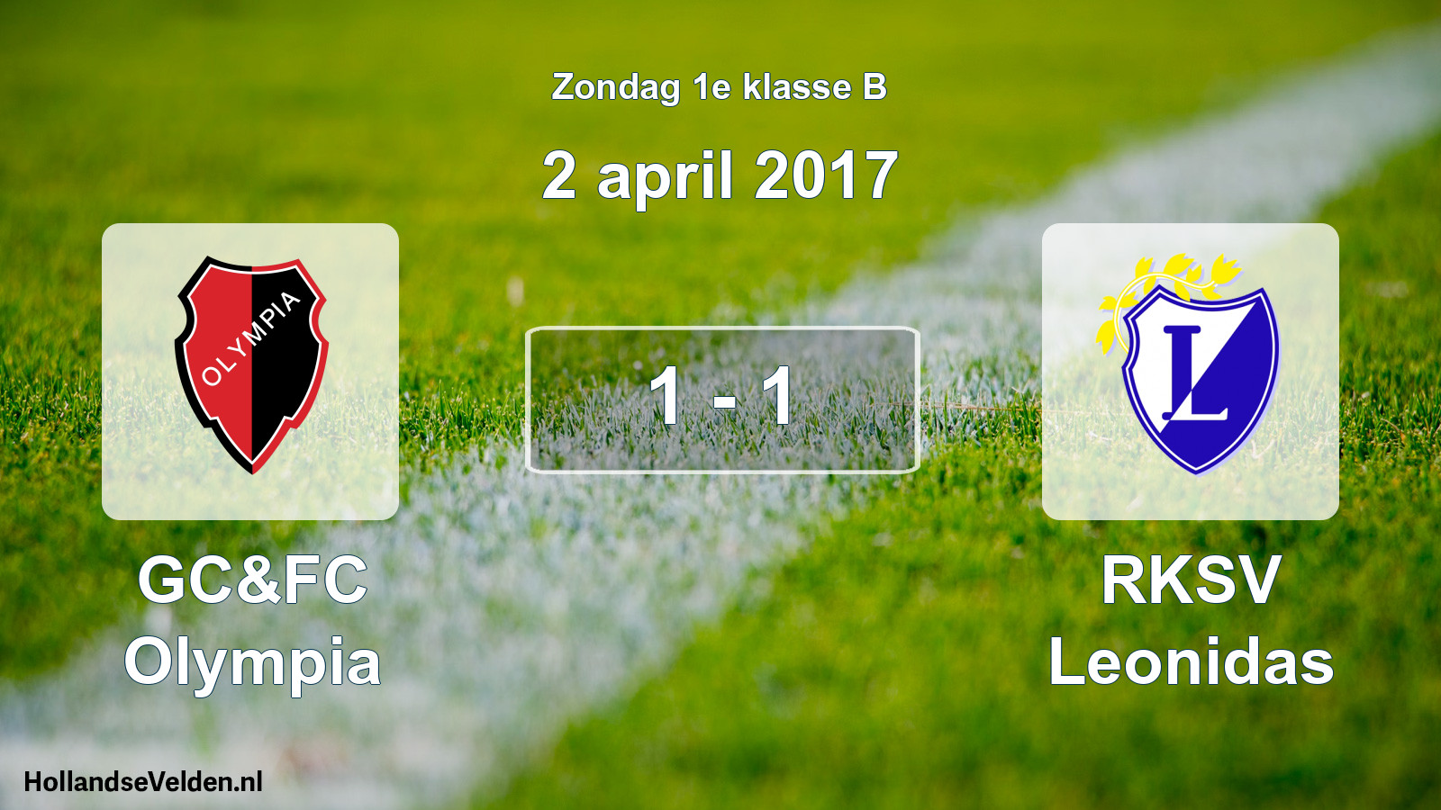 Total number of matches played: GC&FC Olympia - RKSV Leonidas 1 - 1 (2 April 2017)