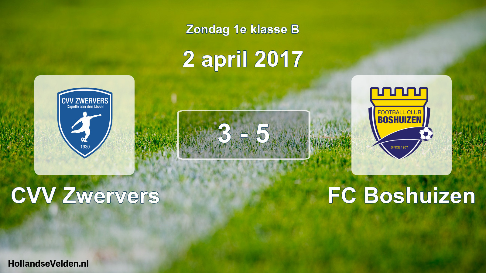 Total number of matches played: CVV Zwervers - FC Boshuizen 3 - 5 (2 April 2017)
