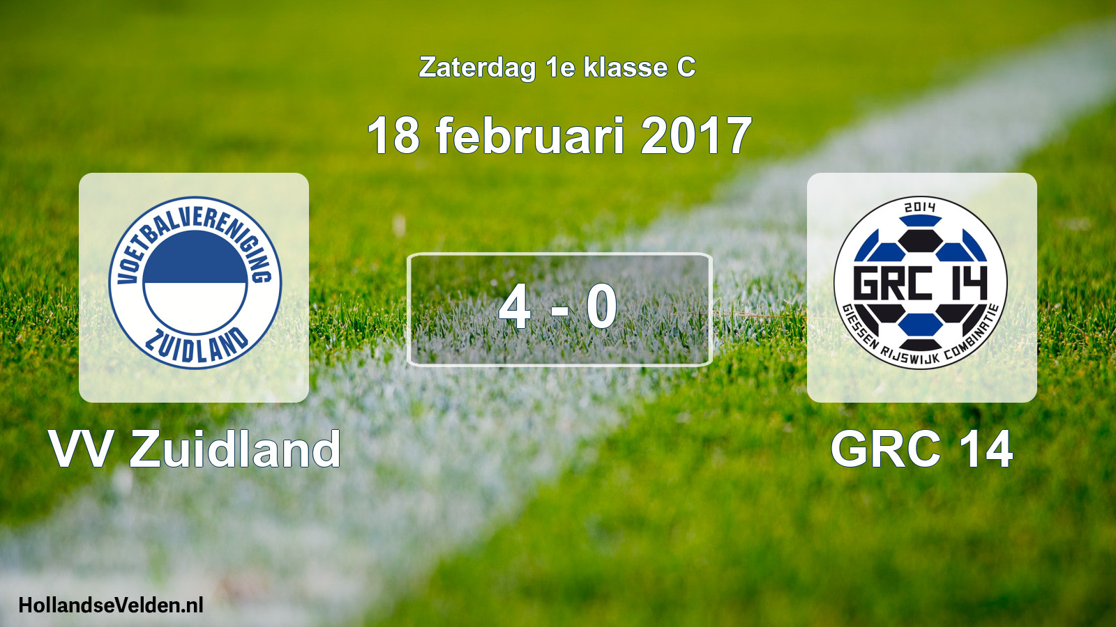 Total number of matches played: VV Zuidland - GRC 14 4 - 0 (18 February 2017)