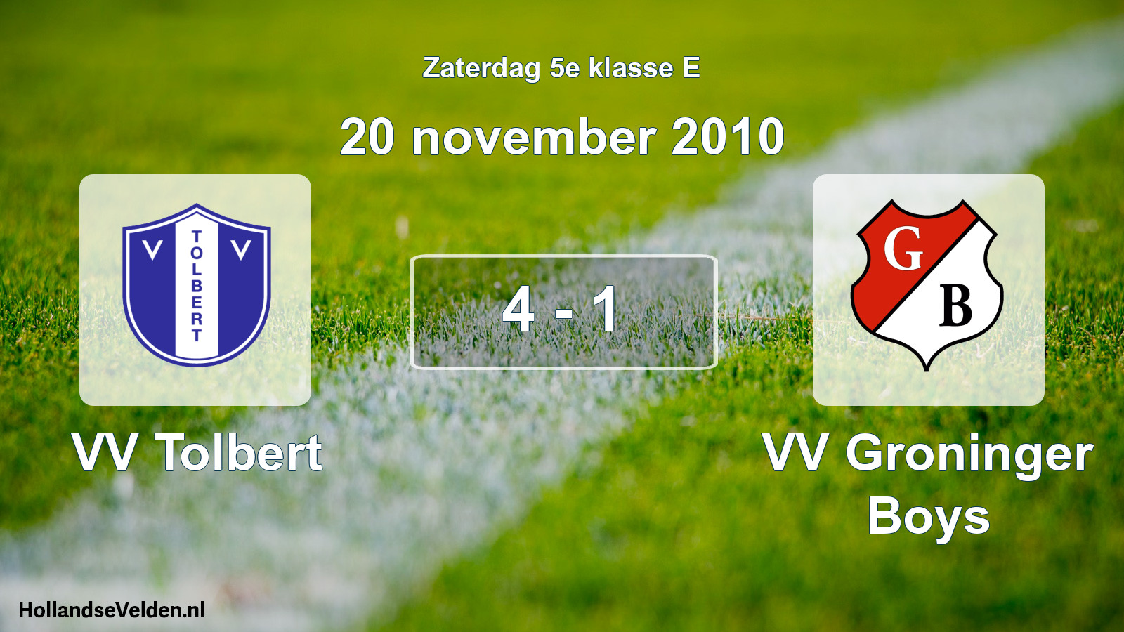 Total number of matches played: VV Tolbert - VV Groninger Boys 4 - 1 (20 November 2010)