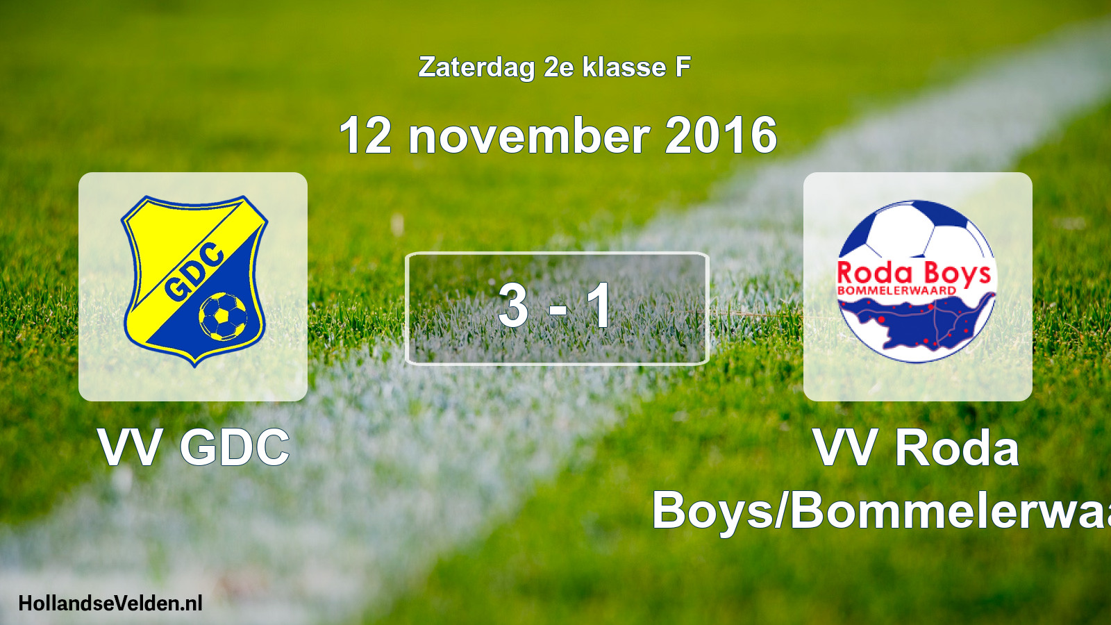 Total number of matches played: VV GDC - VV Roda Boys/Bommelerwaard 3 - 1 (12 November 2016)