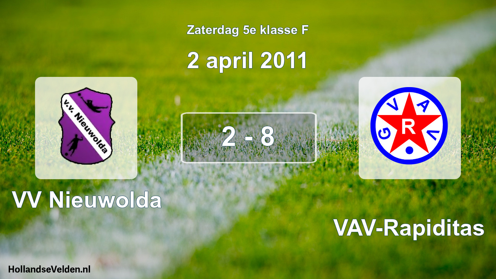Total number of matches played: VV Nieuwolda - GVAV-Rapiditas 2 - 8 (2 April 2011)