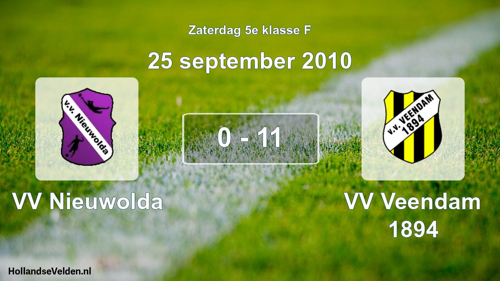 Total number of matches played: VV Nieuwolda - VV Veendam 1894 0 - 11 (25 September 2010)