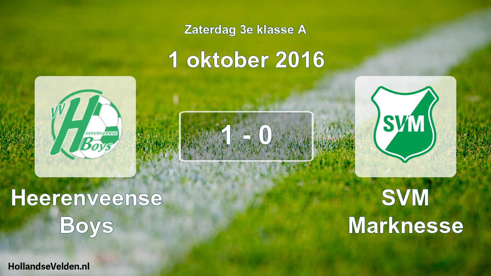 Total number of matches played: Heerenveense Boys - SVM Marknesse 1 - 0 (1 October 2016)