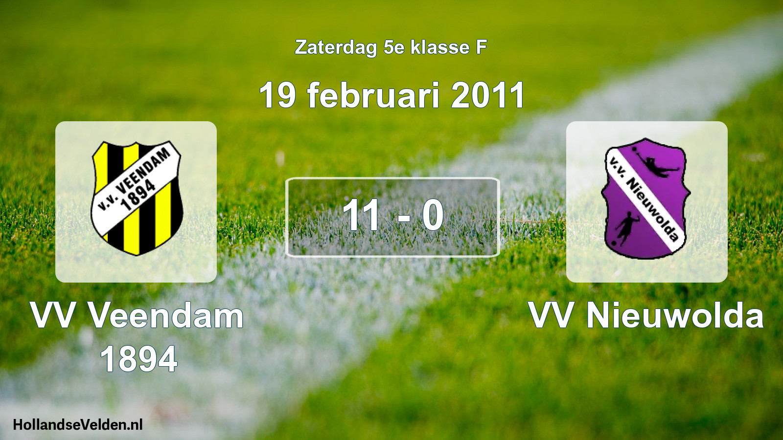 Total number of matches played: VV Veendam 1894 - VV Nieuwolda 11 - 0 (19 February 2011)