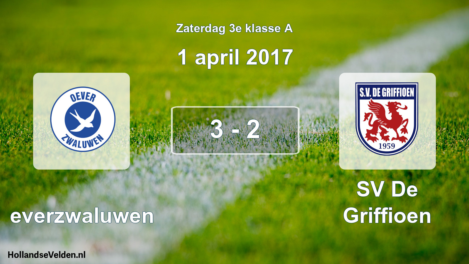Total number of matches played: Oeverzwaluwen - SV De Griffioen 3 - 2 (1 April 2017)
