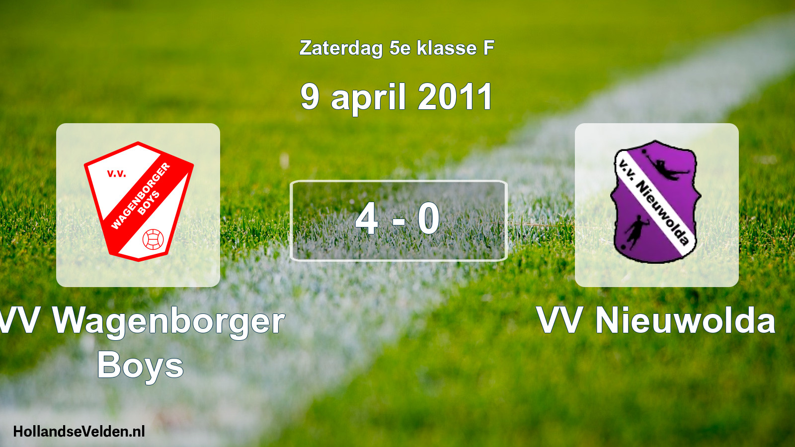 Total number of matches played: VV Wagenborger Boys - VV Nieuwolda 4 - 0 (9 April 2011)