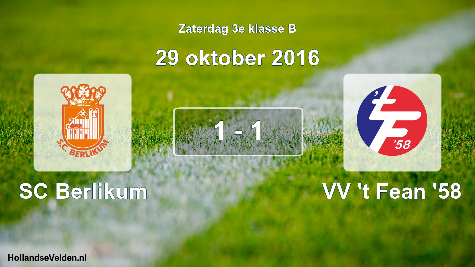 Total number of matches played: SC Berlikum - VV 't Fean '58 1 - 1 (29 October 2016)