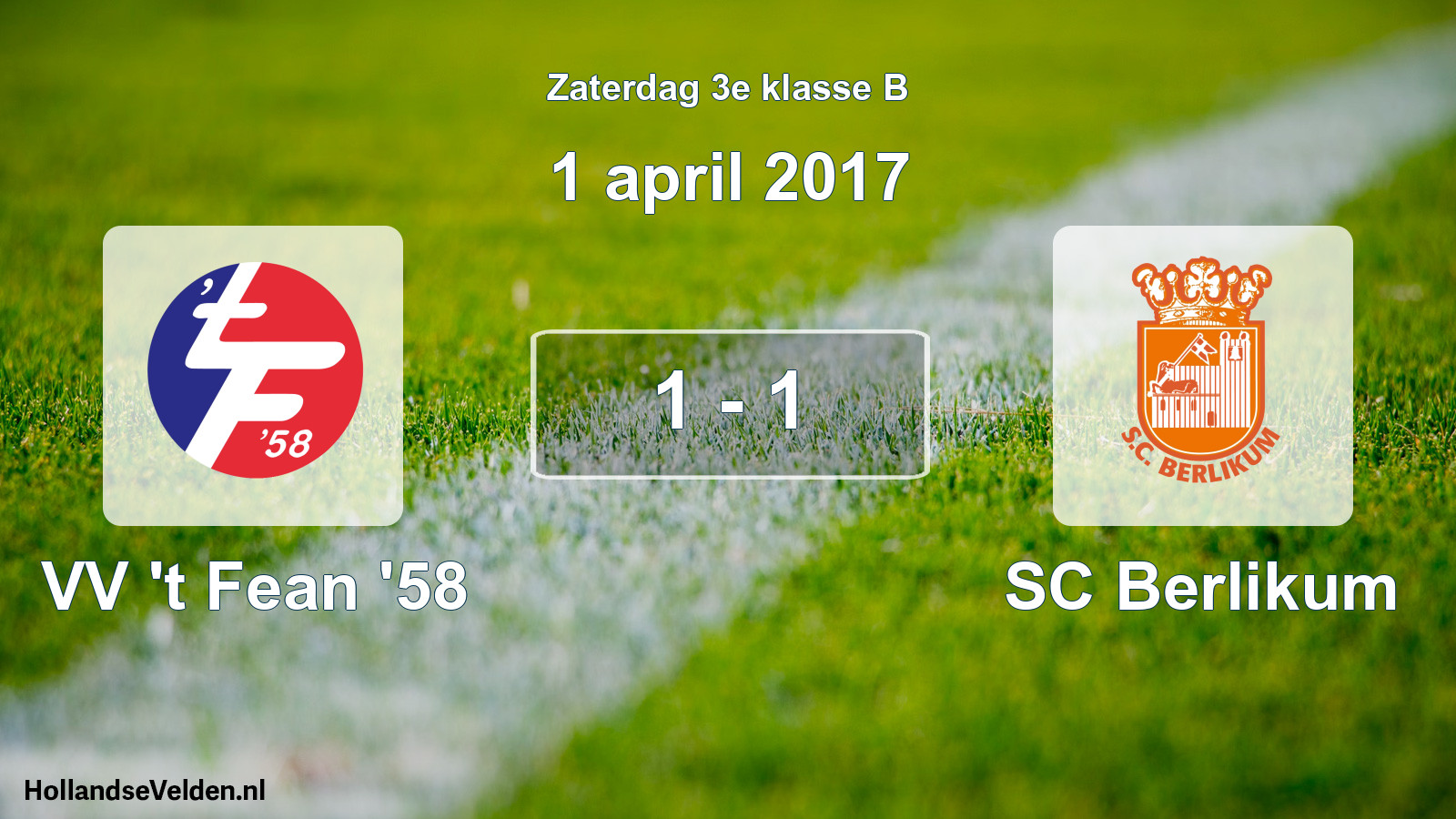 Total number of matches played: VV 't Fean '58 - SC Berlikum 1 - 1 (1 April 2017)