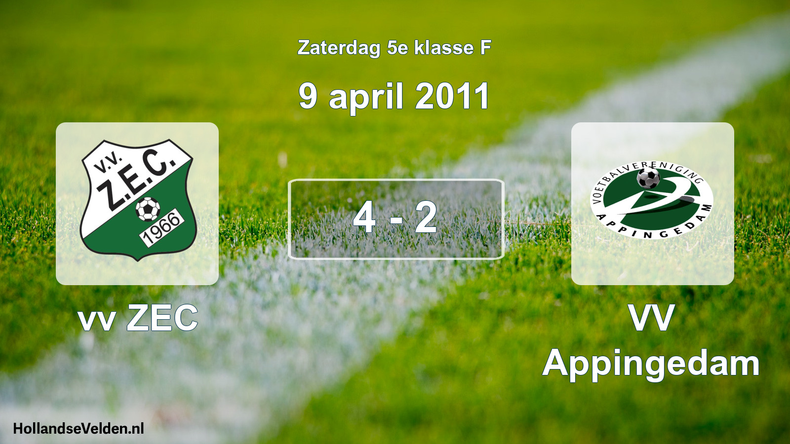 Total number of matches played: vv ZEC - VV Appingedam 4 - 2 (9 April 2011)