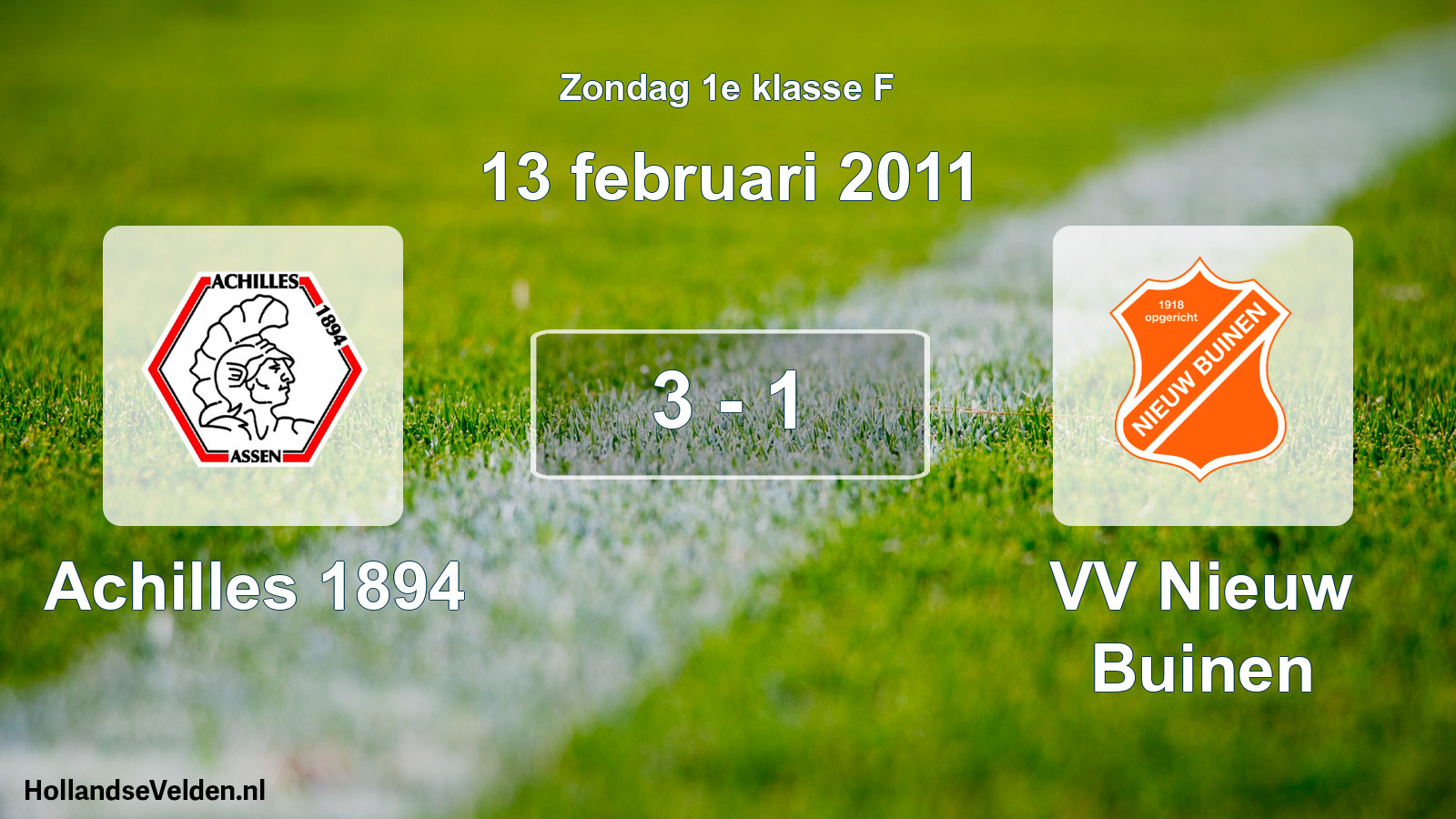 Total number of matches played: Achilles 1894 - VV Nieuw Buinen 3 - 1 (13 February 2011)