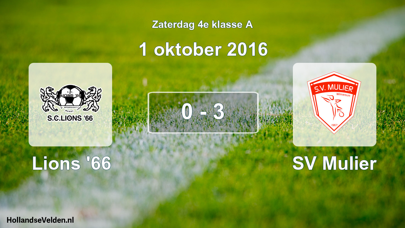 Total number of matches played: Lions '66 - SV Mulier 0 - 3 (1 October 2016)