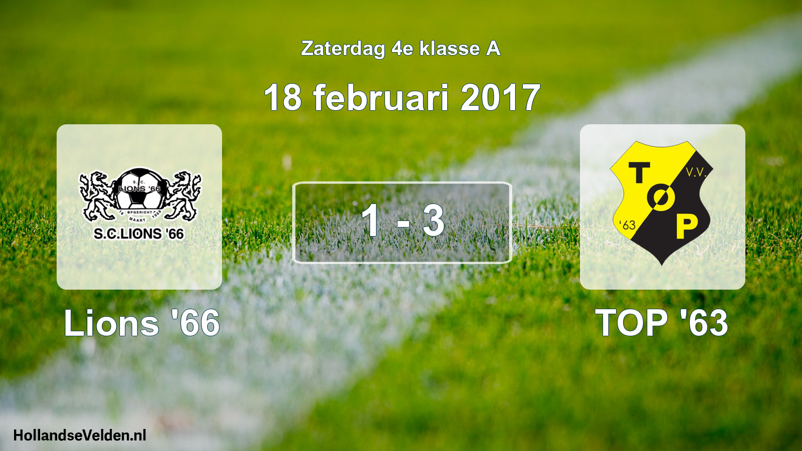 Total number of matches played: Lions '66 - TOP '63 1 - 3 (18 February 2017)