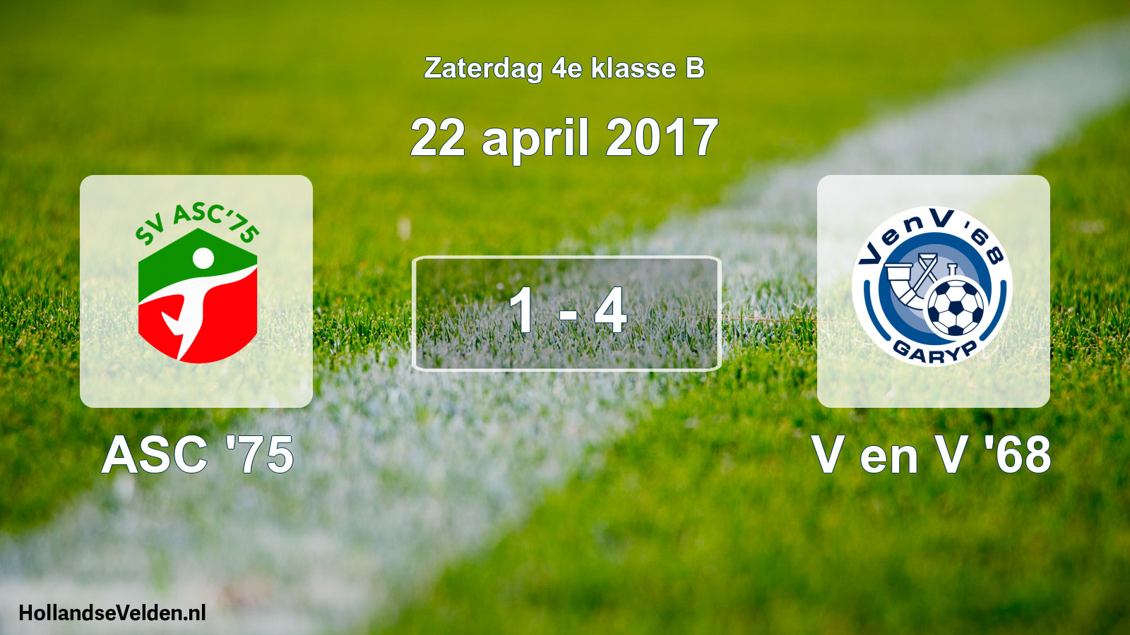 Total number of matches played: ASC '75 - V en V '68 1 - 4 (22 April 2017)