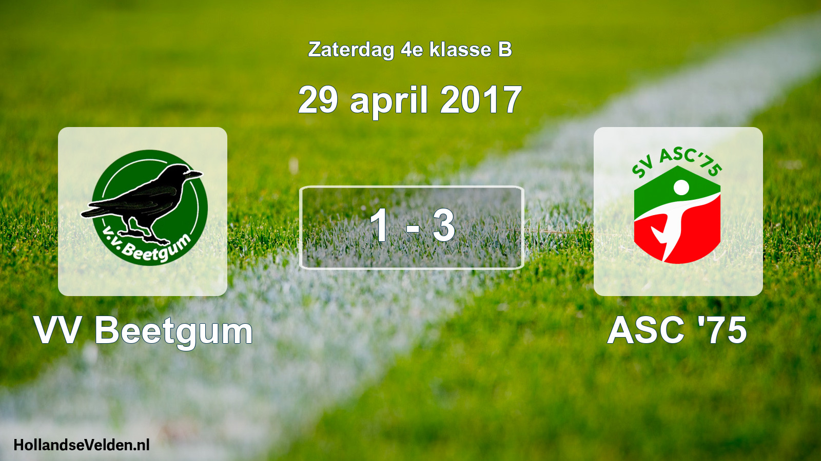 Total number of matches played: VV Beetgum - ASC '75 1 - 3 (29 April 2017)