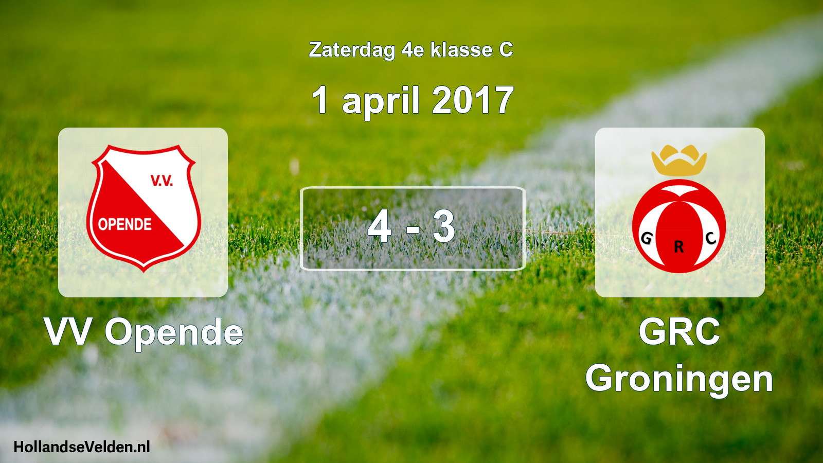 Total number of matches played: VV Opende - GRC Groningen 4 - 3 (1 April 2017)