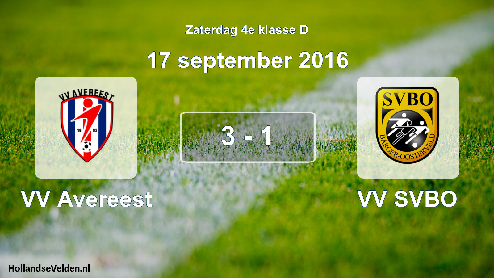 Total number of matches played: VV Avereest - VV SVBO 3 - 1 (17 September 2016)