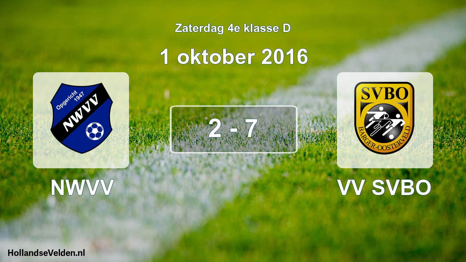 Total number of matches played: NWVV - VV SVBO 2 - 7 (1 October 2016)