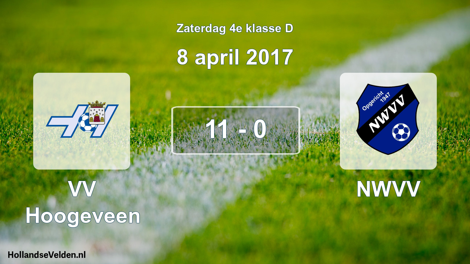 Total number of matches played: VV Hoogeveen - NWVV 11 - 0 (8 April 2017)