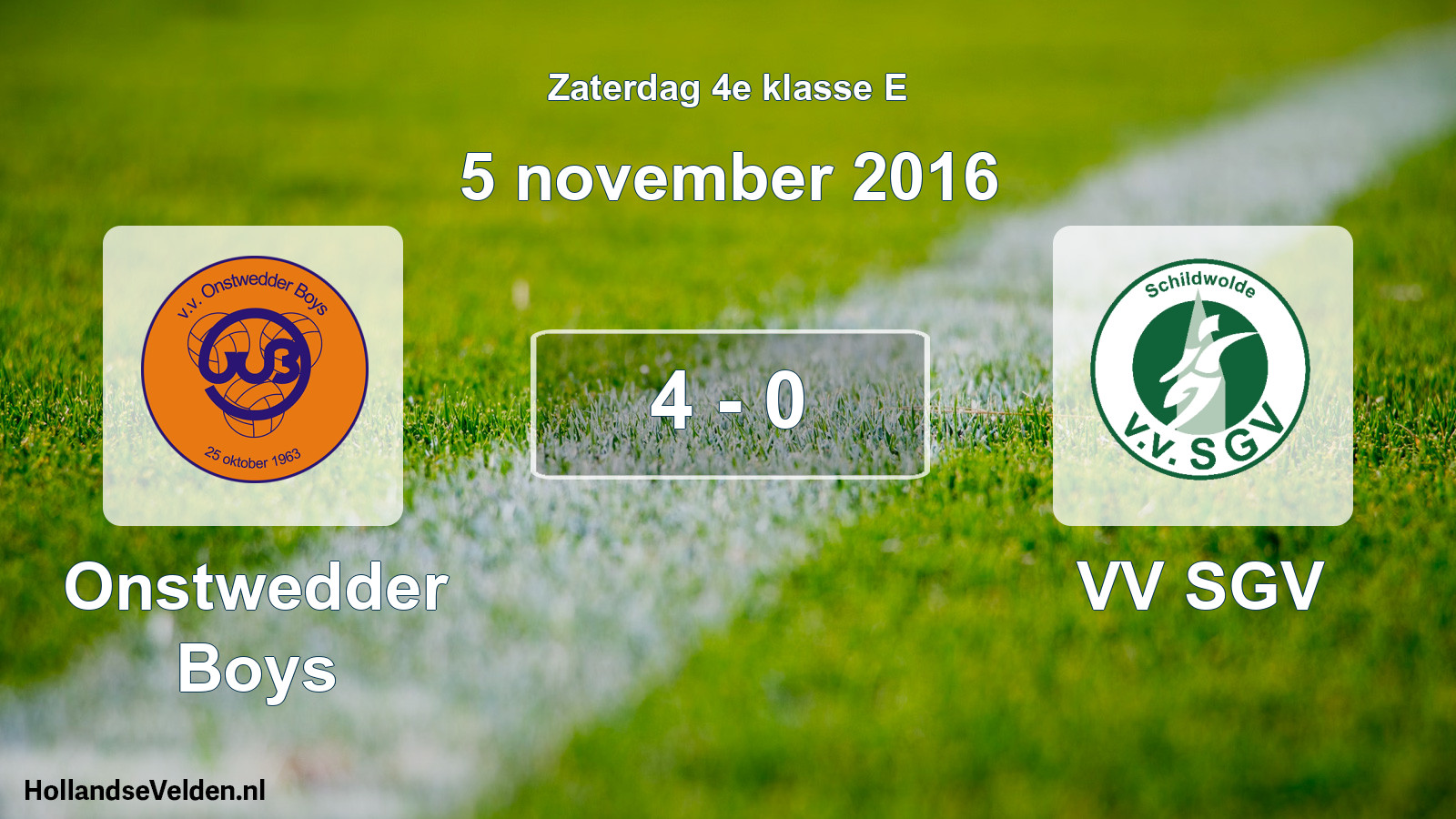 Total number of matches played: Onstwedder Boys - VV SGV 4 - 0 (5 November 2016)