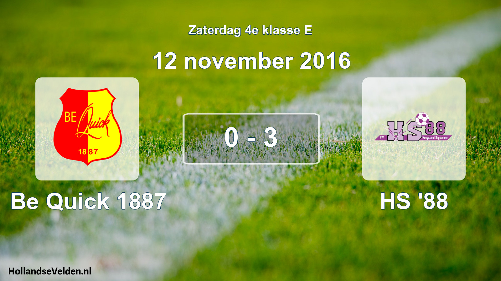 Total number of matches played: Be Quick 1887 - HS '88 0 - 3 (12 November 2016)