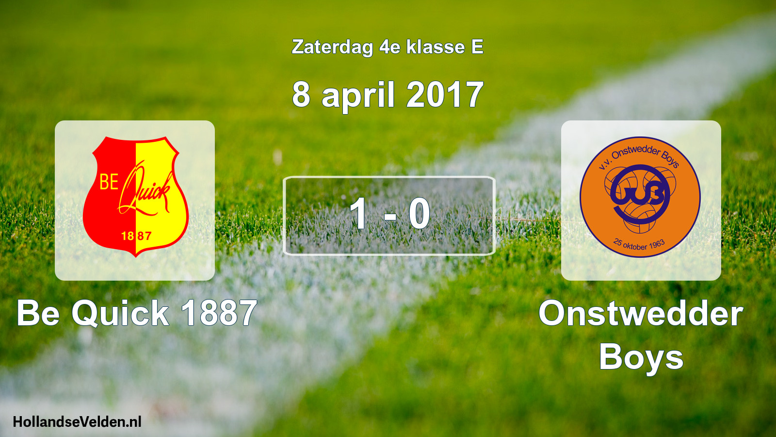 Total number of matches played: Be Quick 1887 - Onstwedder Boys 1 - 0 (8 April 2017)