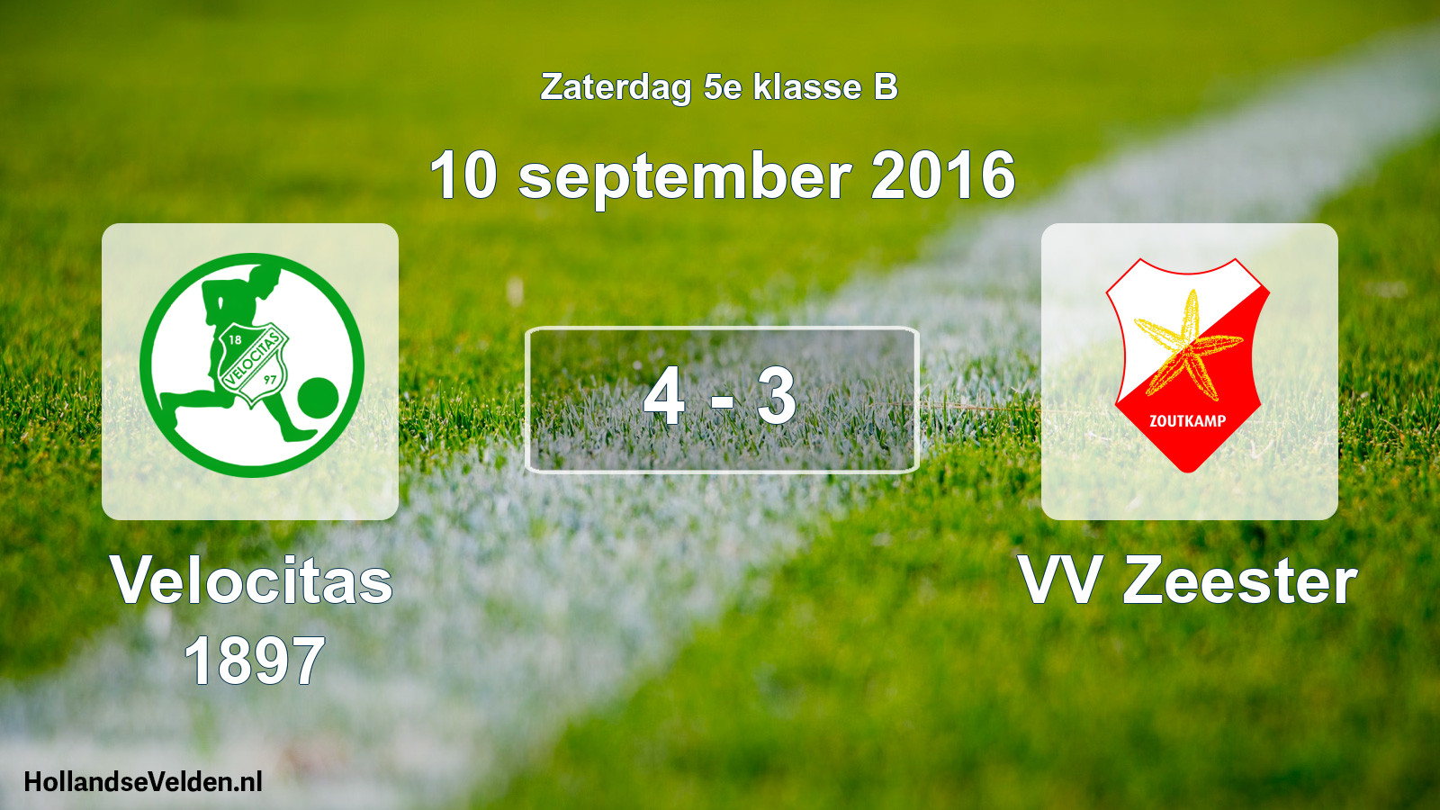 Total number of matches played: Velocitas 1897 - VV Zeester 4 - 3 (10 September 2016)