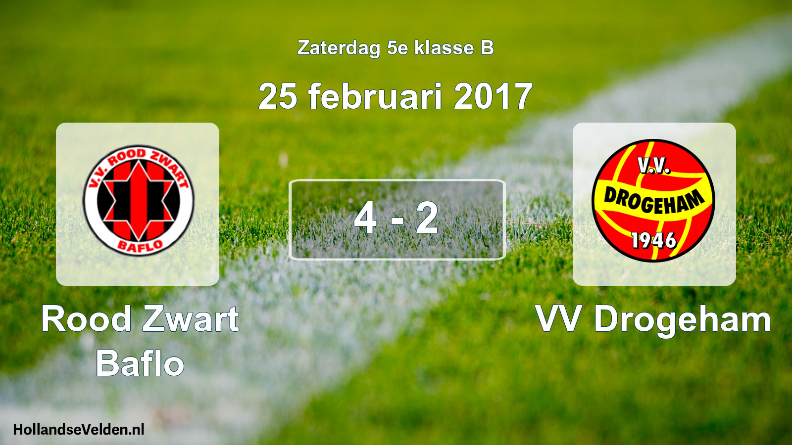 Total number of matches played: Rood Zwart Baflo - VV Drogeham 4 - 2 (25 February 2017)